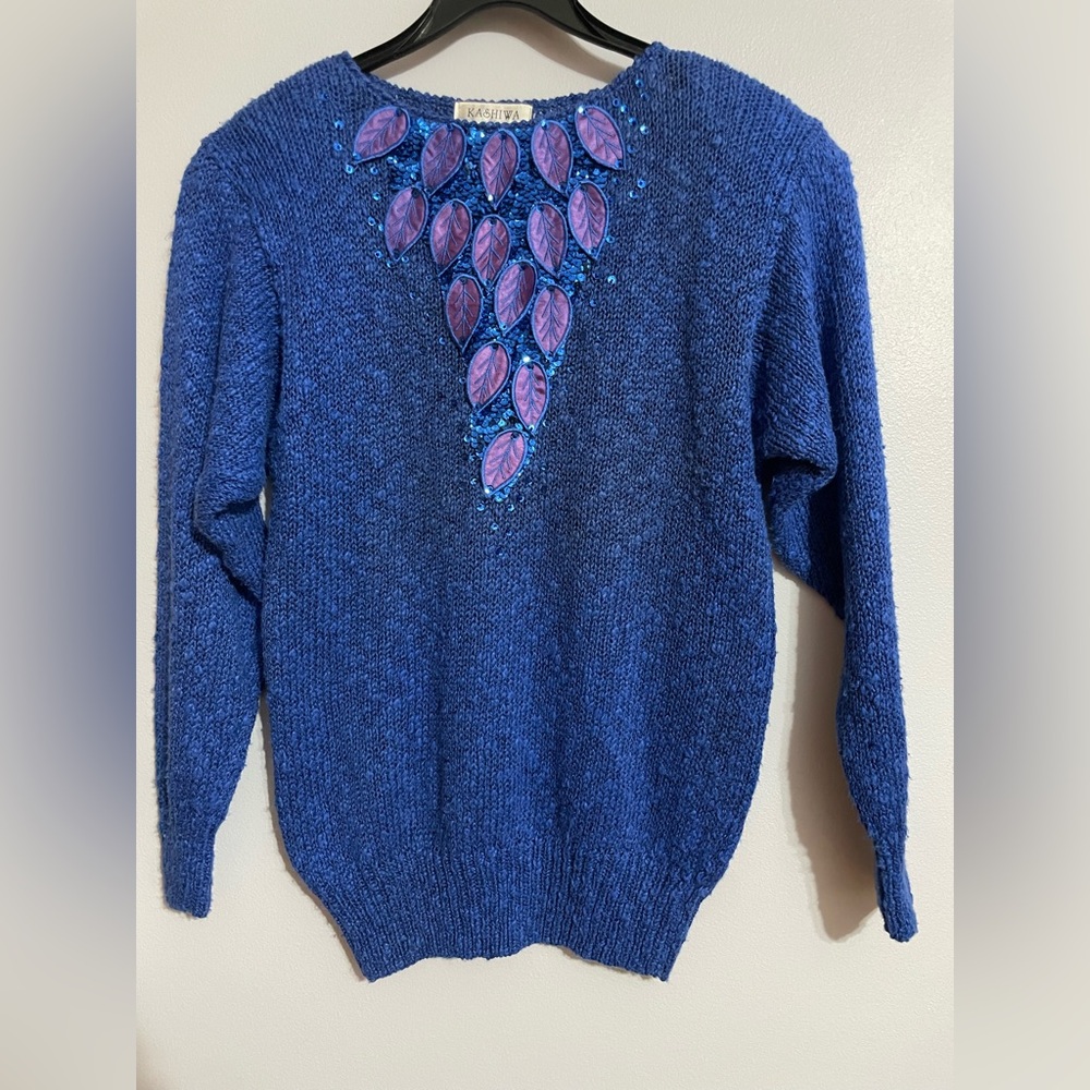 Blue Embellished Women's Sweater